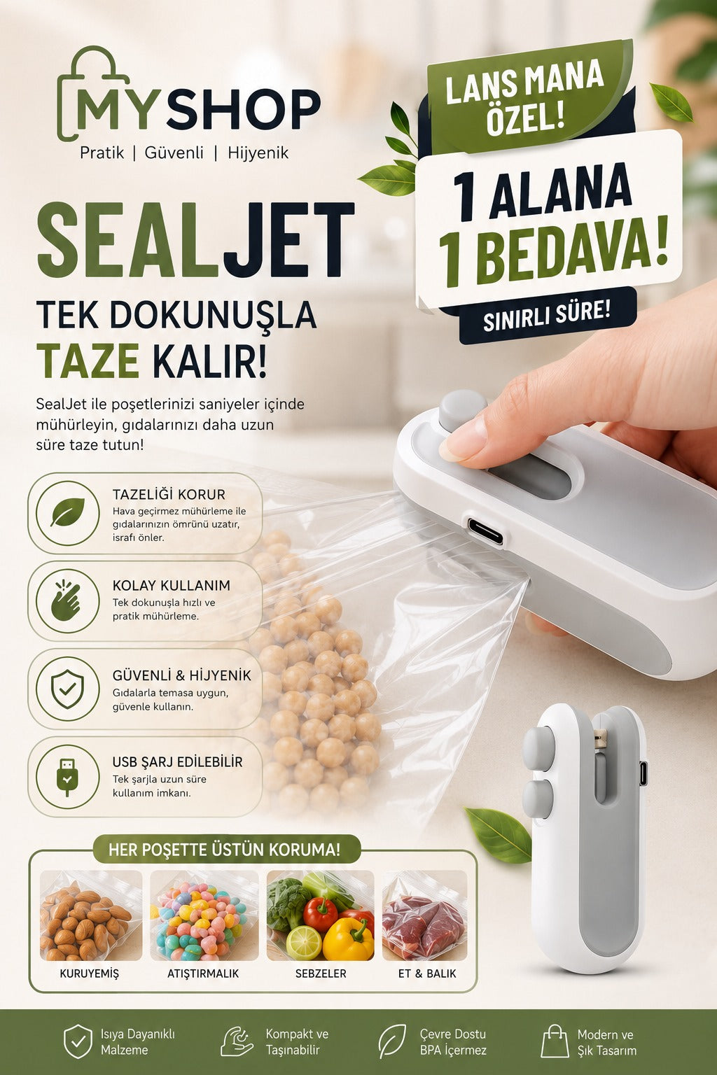 SealJet™ - Şarjlı Isı ile Poşet Mühürleme Cihazı