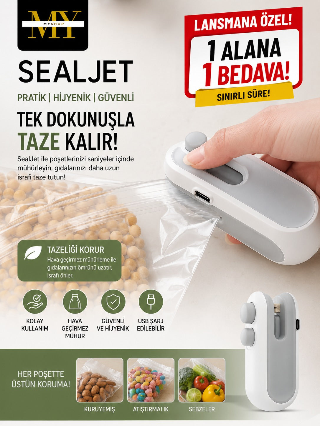 SealJet™ - Şarjlı Isı ile Poşet Mühürleme Cihazı